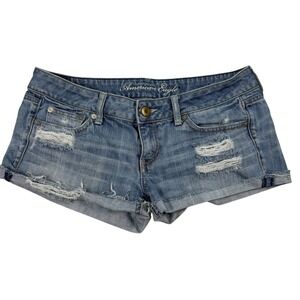 Vintage American Eagle Distressed Mini Micro Shorts Cuffed Low Size 10 2" Y2K